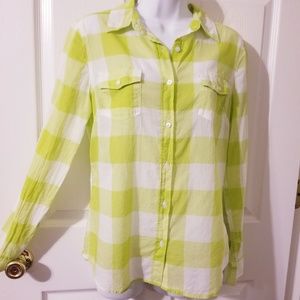 Lime Green Gingham Button Down Shirt